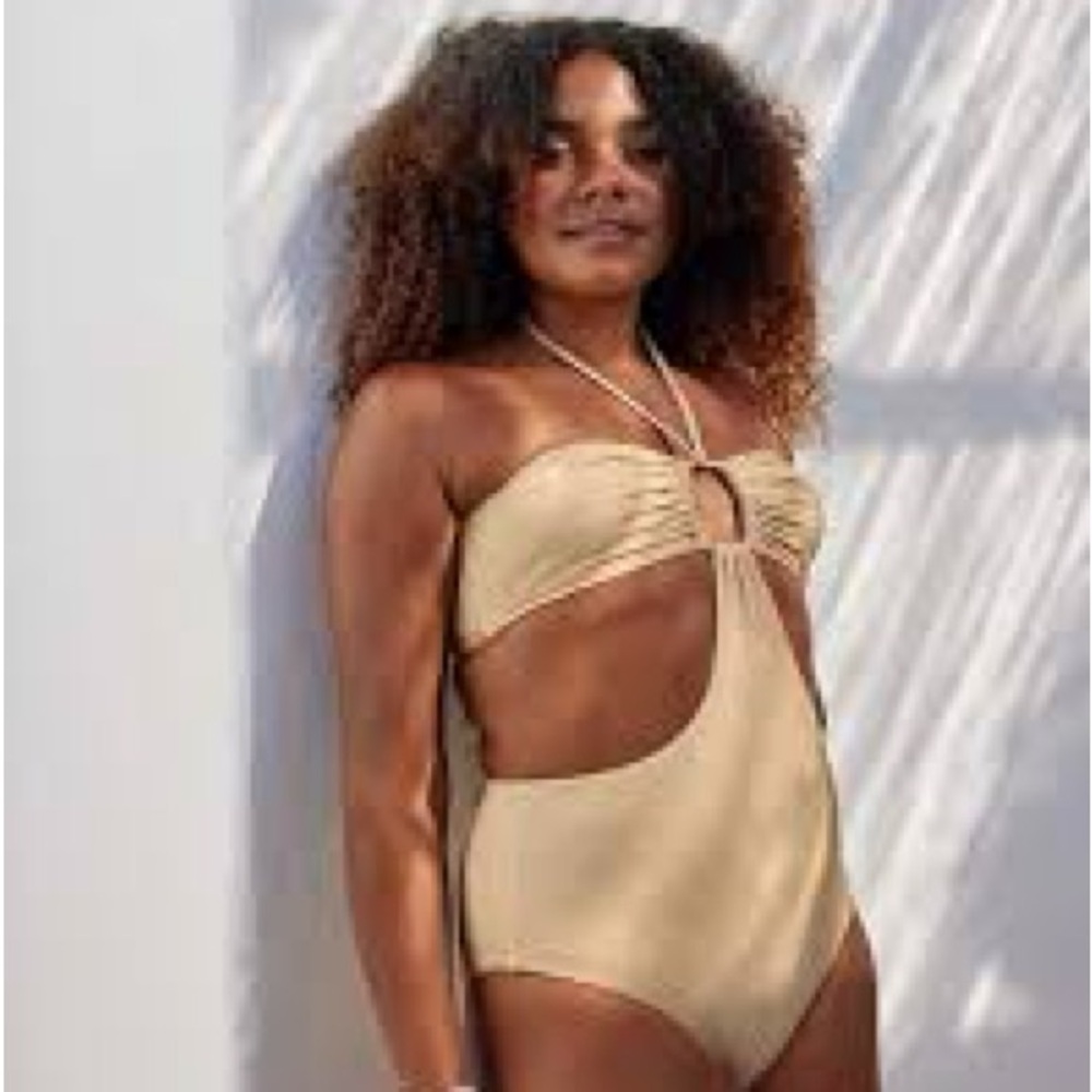 Aerie Sparkling Tan Cutout Swimsuit